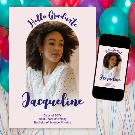 Hallo Retro Afstuderen 2025 Paarse Script Arch Fot Aankondiging