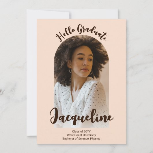 Hallo Retro Afstuderen 2025 Peach Script Arch Foto Kaart (Voorkant)