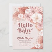 Hallo Retro Baby Botanisch Meisje Baby shower Kaart (Voorkant)