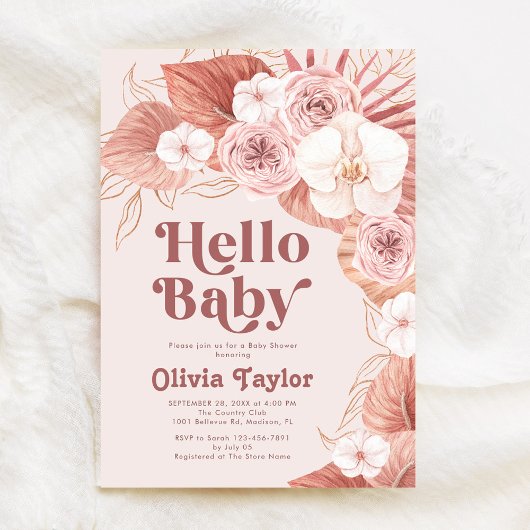 Hallo Retro Baby Botanisch Meisje Baby shower Kaart