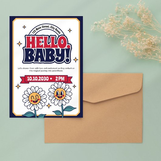 Hallo Retro Baby shower uitnodiging