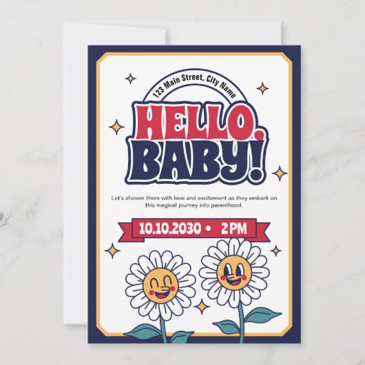 Hallo Retro Baby shower uitnodiging (Voorkant)