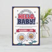 Hallo Retro Baby shower uitnodiging (Staand voorkant)