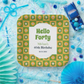 Hallo Retro Daisy Flower Checkered Papieren Bordje (Feest)