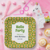 Hallo Retro Daisy Flower Checkered Papieren Bordje (Feest)