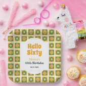 Hallo Retro Daisy Flower Checkered Papieren Bordje (Feest)