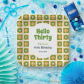 Hallo Retro Daisy Flower Checkered Papieren Bordje (Feest)