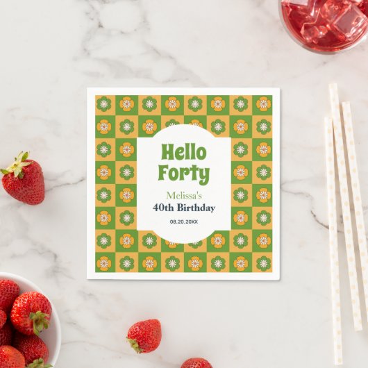 Hallo Retro Daisy Flower Checkered Servet (Insitu)
