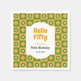 Hallo Retro Daisy Flower Checkered Servet