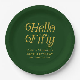 Hallo Retro Groen en Goud 50ste Verjaardagsfeest Papieren Bordje
