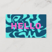 Hallo Retro Groovy Navy Blue Aqua Pink Visitekaartje (Voorkant)