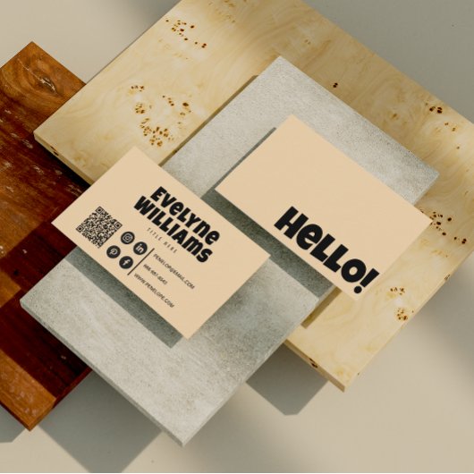 Hallo Retro Groovy Neutral Cream Gold QR-code Visitekaartje