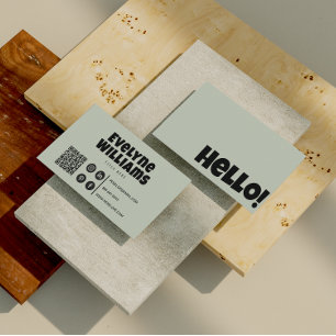 Hallo Retro Groovy Neutrale Sage Groene QR Code Visitekaartje