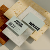 Hallo Retro Groovy Neutrale Sage Groene QR Code Visitekaartje