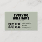 Hallo Retro Groovy Neutrale Sage Groene QR Code Visitekaartje (Achterkant)