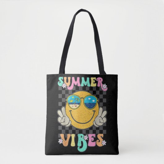 Hallo Retro Groovy Zomer Vibes Smile Face Tote Bag (Voorkant)