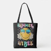 Hallo Retro Groovy Zomer Vibes Smile Face Tote Bag (Achterkant)