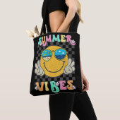 Hallo Retro Groovy Zomer Vibes Smile Face Tote Bag (Dichtbij)