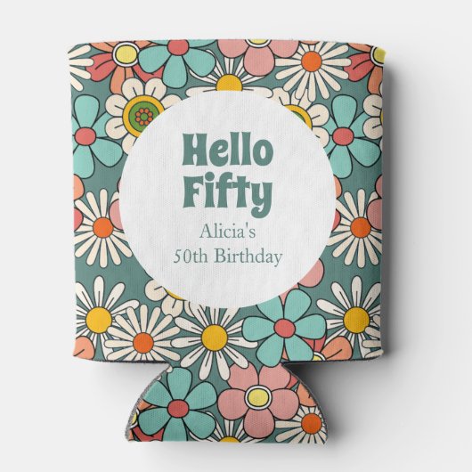 Hallo Retro Hippie Groovy Flower Blikjeskoeler (Achterkant)