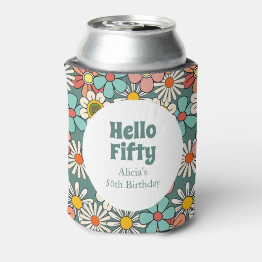 Hallo Retro Hippie Groovy Flower Blikjeskoeler (Blikje Achterkant)