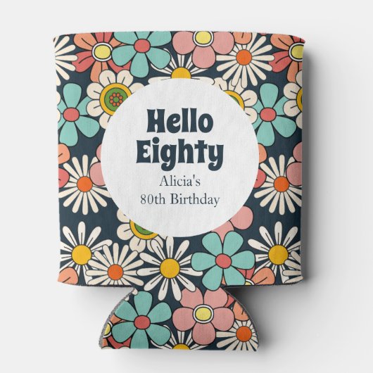 Hallo Retro Hippie Groovy Flower Blikjeskoeler (Achterkant)