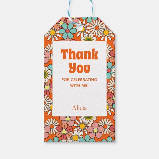 Hallo Retro Hippie Groovy Flower Cadeaulabel (Voorkant)