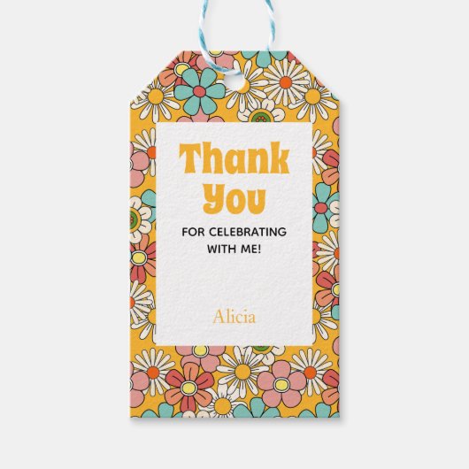 Hallo Retro Hippie Groovy Flower Cadeaulabel (Voorkant)