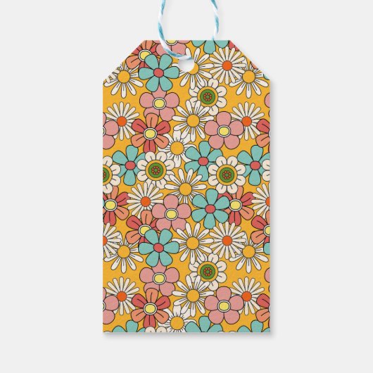 Hallo Retro Hippie Groovy Flower Cadeaulabel (Achterkant)