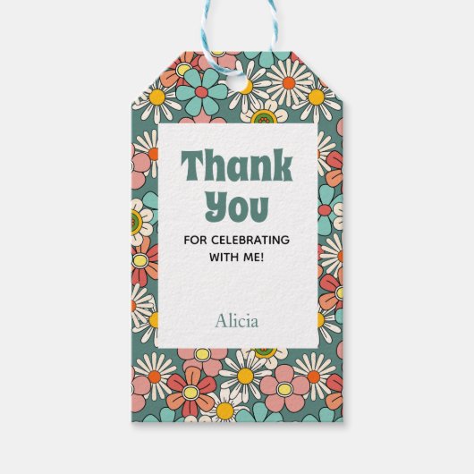 Hallo Retro Hippie Groovy Flower Cadeaulabel (Voorkant)