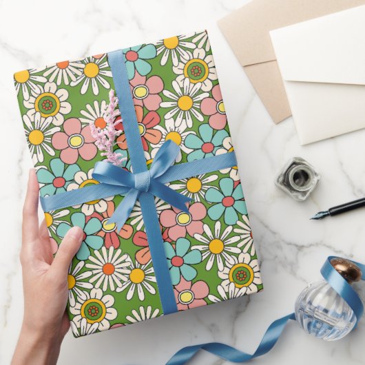 Hallo Retro Hippie Groovy Flower Cadeaupapier (Geschenken)