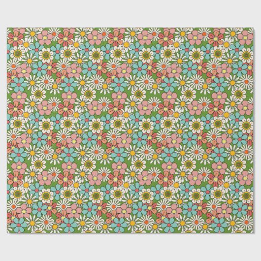 Hallo Retro Hippie Groovy Flower Cadeaupapier (Vlak)
