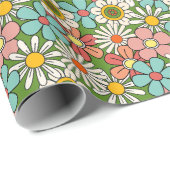 Hallo Retro Hippie Groovy Flower Cadeaupapier (Rol Hoek)