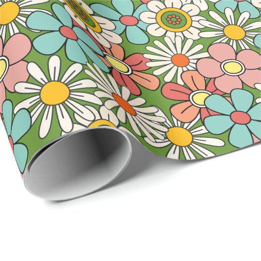 Hallo Retro Hippie Groovy Flower Cadeaupapier (Rol Hoek)