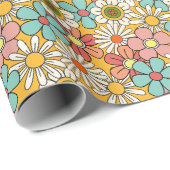 Hallo Retro Hippie Groovy Flower Cadeaupapier (Rol Hoek)