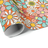 Hallo Retro Hippie Groovy Flower Cadeaupapier (Rol Hoek)