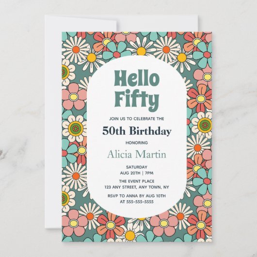 Hallo Retro Hippie Groovy Flower Kaart (Voorkant)