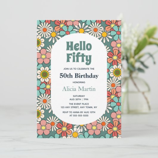 Hallo Retro Hippie Groovy Flower Kaart (Staand voorkant)