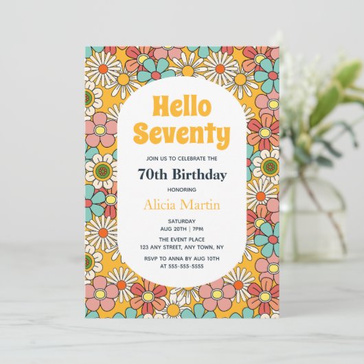 Hallo Retro Hippie Groovy Flower Kaart (Staand voorkant)