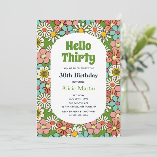 Hallo Retro Hippie Groovy Flower Kaart (Staand voorkant)