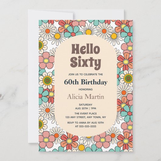 Hallo Retro Hippie Groovy Flower Kaart (Voorkant)