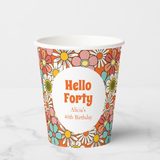 Hallo Retro Hippie Groovy Flower Papieren Bekers (Voorkant)