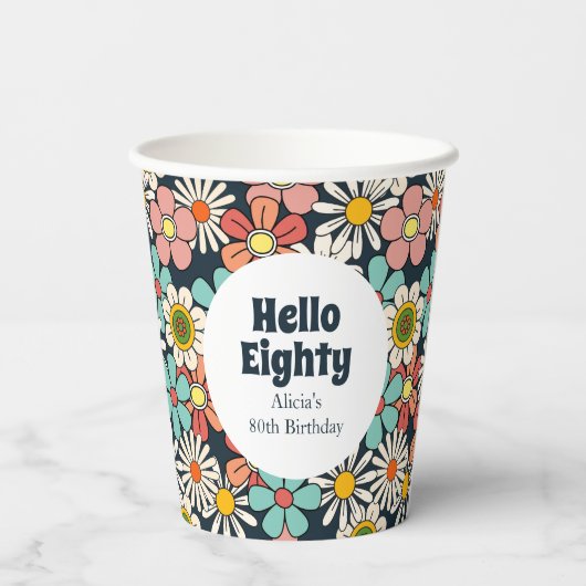 Hallo Retro Hippie Groovy Flower Papieren Bekers (Achterkant)