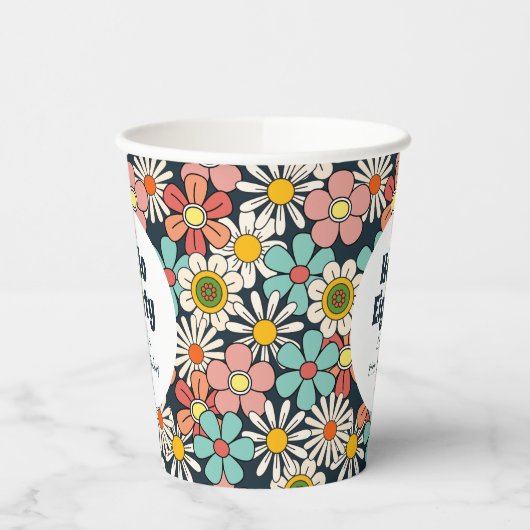 Hallo Retro Hippie Groovy Flower Papieren Bekers (Links)