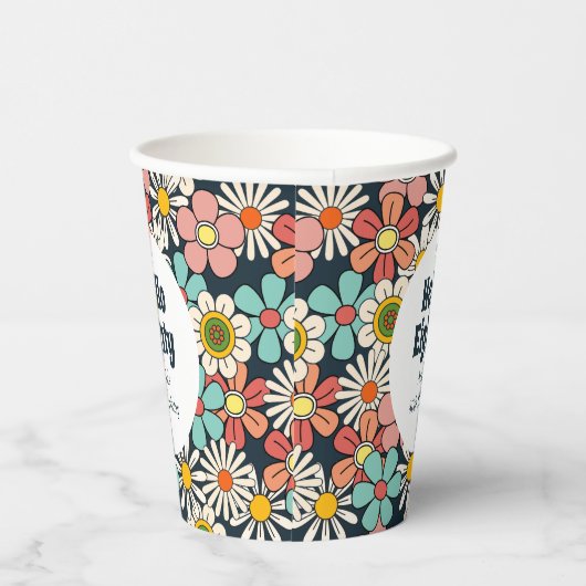 Hallo Retro Hippie Groovy Flower Papieren Bekers (Rechts)