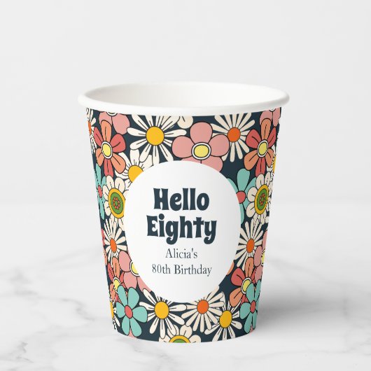 Hallo Retro Hippie Groovy Flower Papieren Bekers (Voorkant)