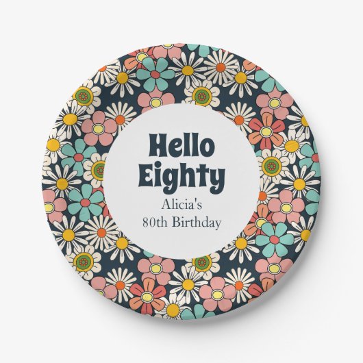 Hallo Retro Hippie Groovy Flower Papieren Bordje (Voorkant)