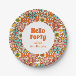 Hallo Retro Hippie Groovy Flower Papieren Bordje
