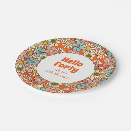 Hallo Retro Hippie Groovy Flower Papieren Bordje (Gekanteld)