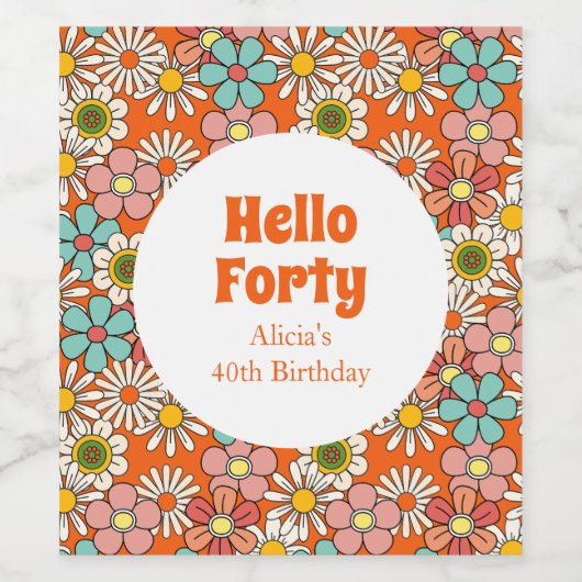 Hallo Retro Hippie Groovy Flower Wijn Etiket (Enkel label)
