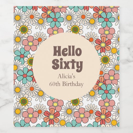 Hallo Retro Hippie Groovy Flower Wijn Etiket (Enkel label)